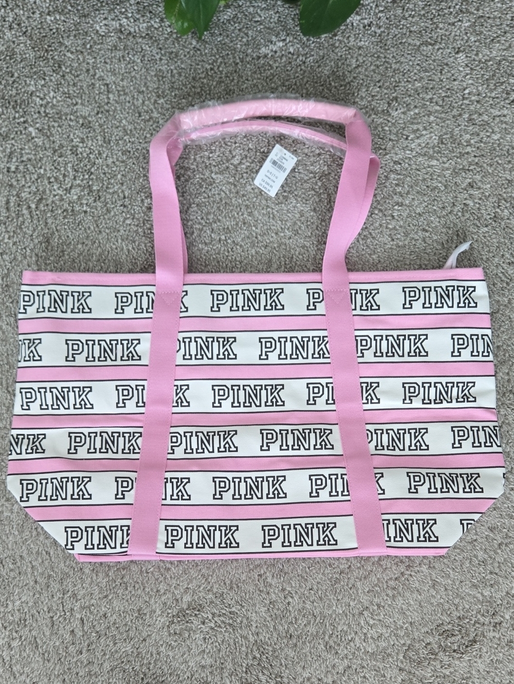 PINK Victoria's Secret Pink & White Logo Stripe Tote
